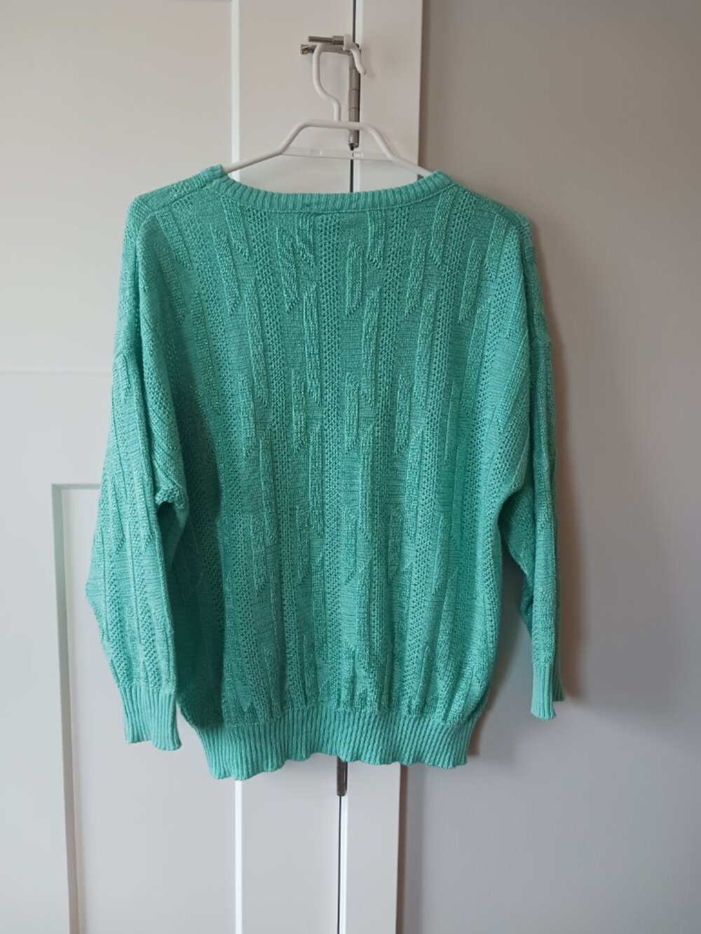 90s Vintage Sparkly Turqoise Geometric Pattern Sweater - Picture 3 of 5